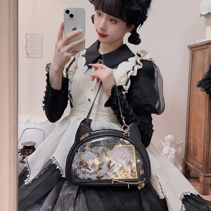 Y2K Cute Sweet Cat Ita Bag Japanese Lolita Transparent Crossbody Kawaii Party Shoulder Bag Badge Display Messenger Bag For Girls