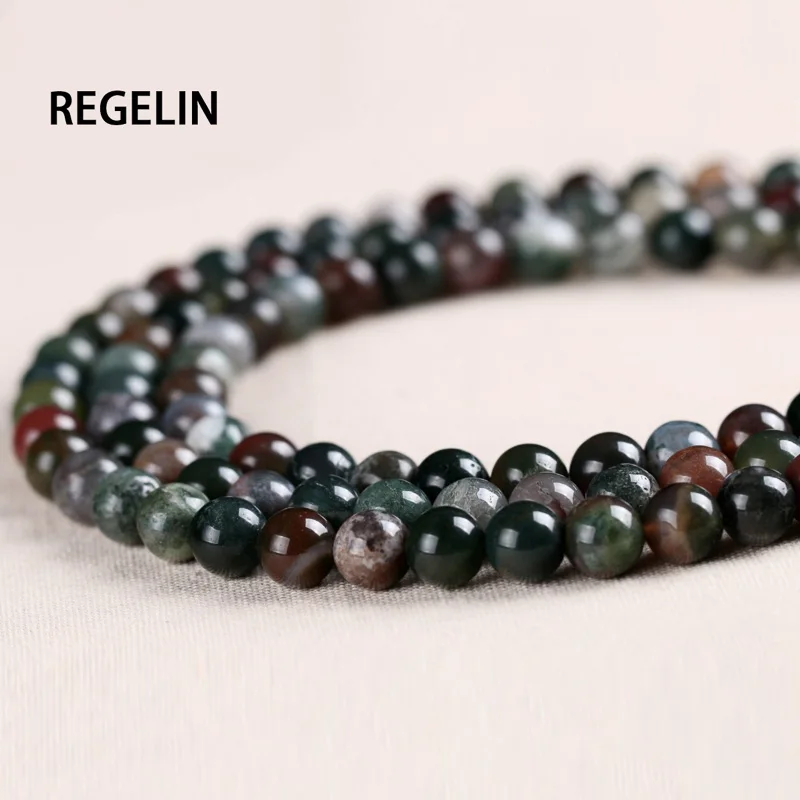 REGELIN Natural Stone Smooth Indian Agat Round Loose Beads Strand 4mm 6mm 8mm 10mm12mm 14mm Pick Size For Jewelry Making