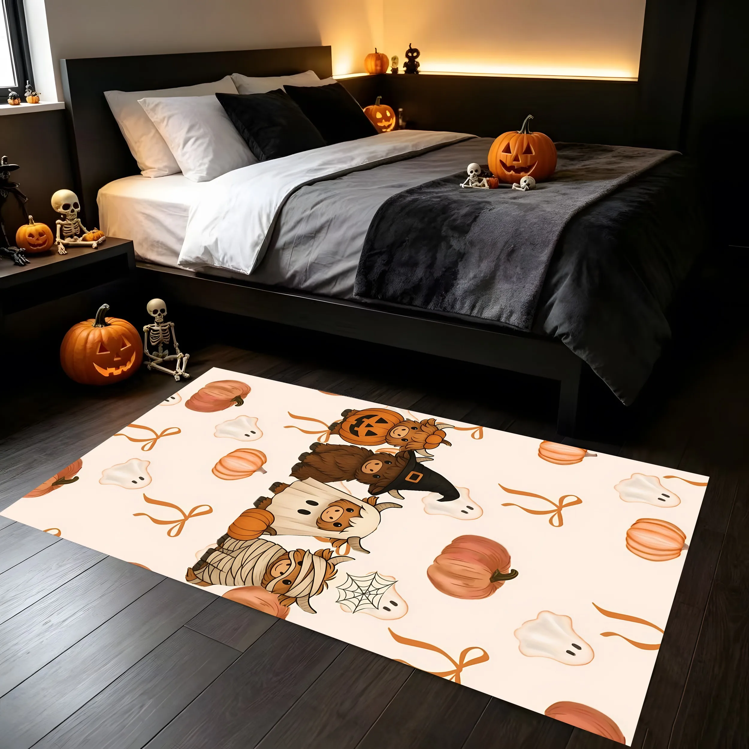 2D Large Carpet Halloween Costume Calf Pumpkin Ghost Cute Cartoon Style Warm Soft Tone Fun Halloween Atmosphere