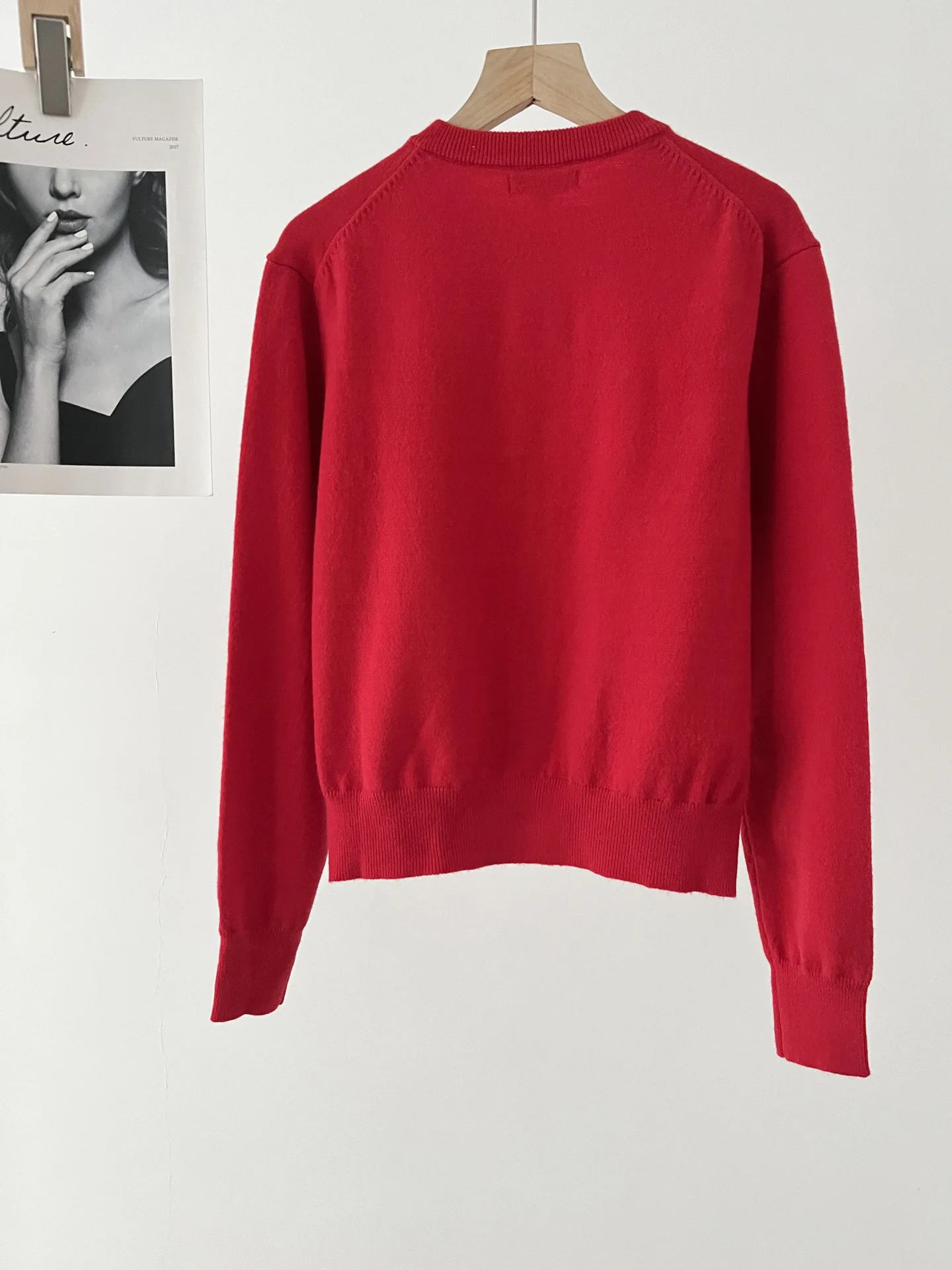Women's Round Neck Red Knit Cardigan Long Sleeve Female Single-breasted Sweater Knitwear image 5