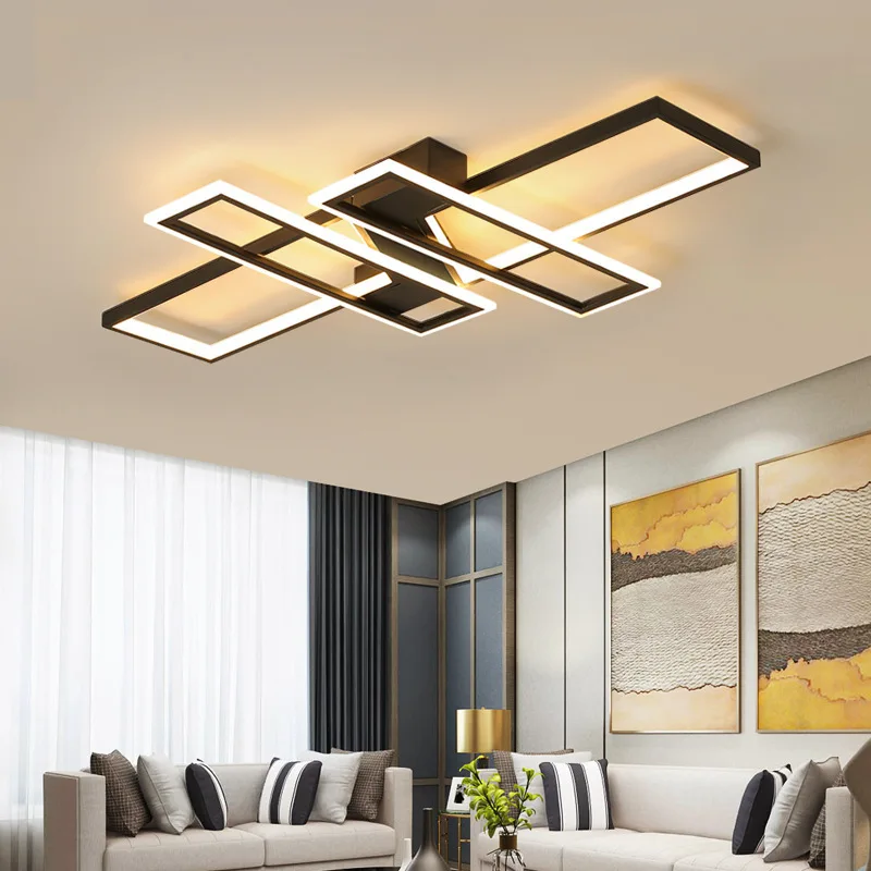 

Modern LED Chandeliers Lighting Fixtures With Remote Control Black Lustre Ceiling Lamp for Living Room Bedroom Kitchen Home