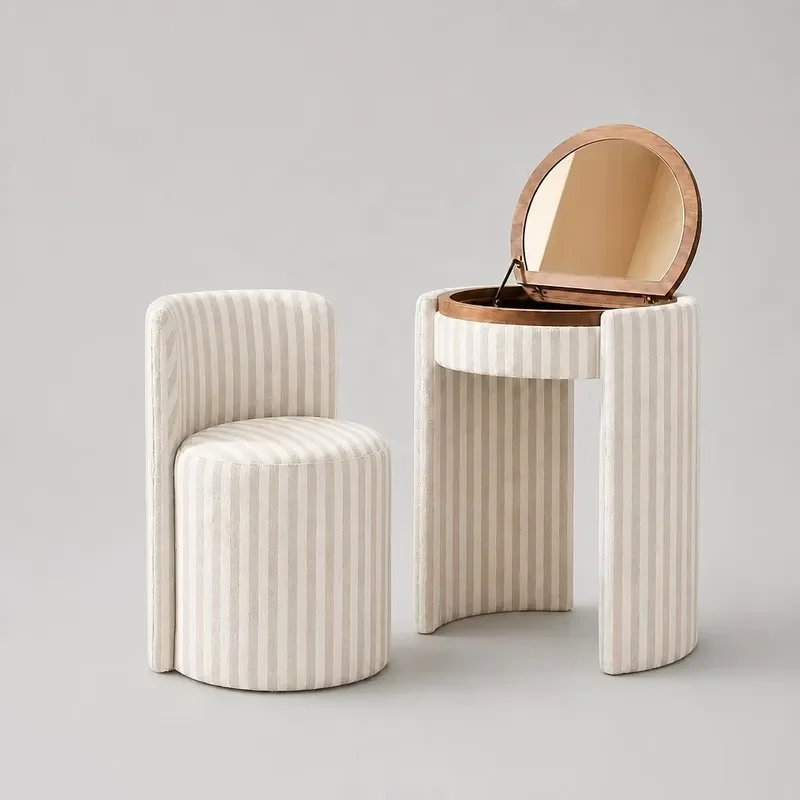 Modern Bedroom Space Saving U-Shaped Base Vanity Table Set Smart Touch LED Flip Mirror Dressing Table Multifunctional Boucl