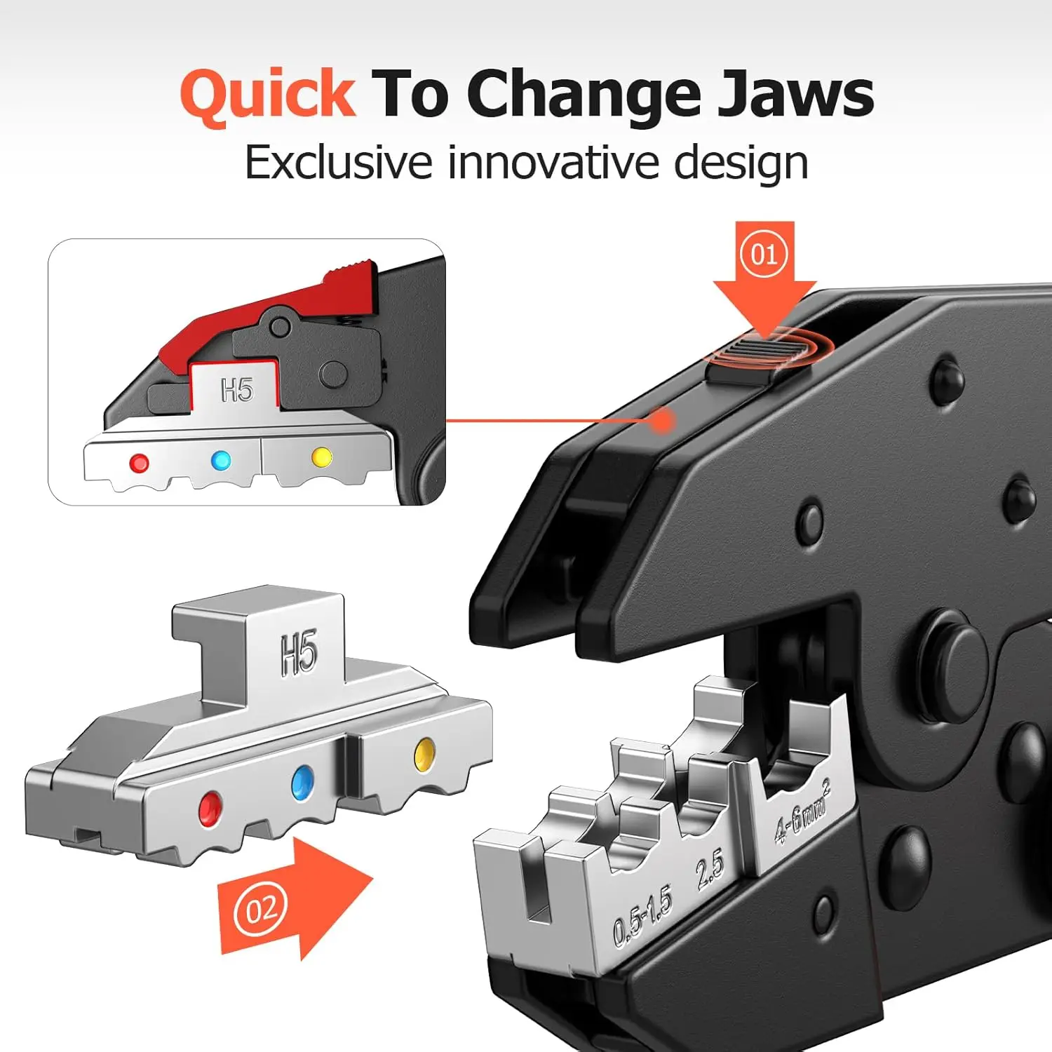 Quick Change Jaw Crimping Tool Set, Ratcheting Wire Crimper Tool for Heat Shrink,Non-Insulated,Open Barrel,Solar Connectors