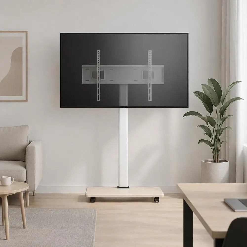 Rollbarer TV-Ständer/Wagen für Fernseher bis zu 812,8–1778 mm, Gewicht bis zu 45 kg, mit 25 °   TV-Wandhalterung mit Drehfunktion (links/rechts) und höhenverstellbarer Ablage, geeignet für Ecken,