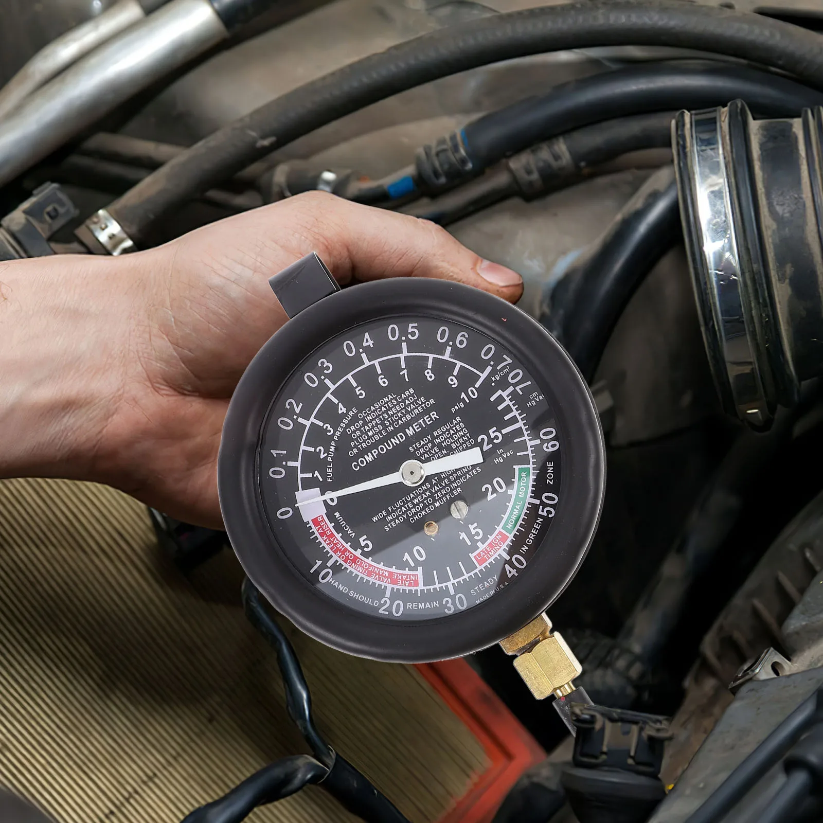 Medidor de vácuo automotivo portátil durável medidor de pressão de vácuo para reparo de carro e testes de pressão de combustível