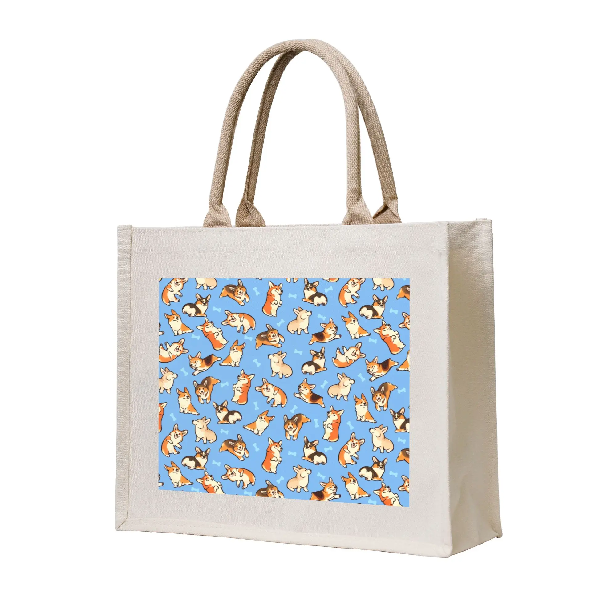 Recycling Cute Pembroke Welsh Corgi  Shopping Bag Women Tote Bag Portable  Grocery Shopper Bags
