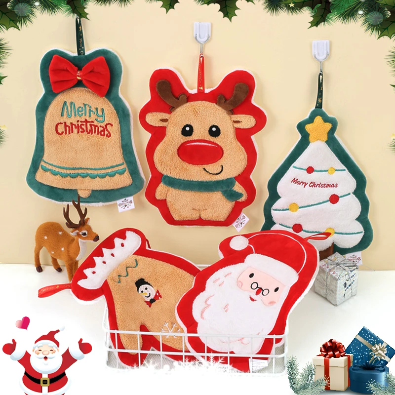 

Christmas Series Hanging Children's Hand Towels Cute Coral Velvet Absorbent Baby Care Towel Table Bathroom Hand Towel Pendants