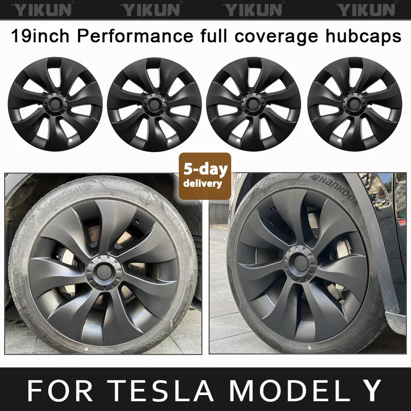 4PCS Hub Cap for Tesla Model Y 19-Inch Hubcap Performance Replacement Wheel Cap Automobile Full Rim Cover Accessories 2018-2024