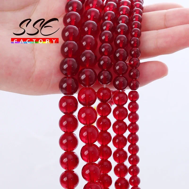 Garnet Glass Crystal Beads Wholesale Red Glass Round Loose Stone Beads For Jewelry Making DIY Bracelet Necklaces Accessories 15\