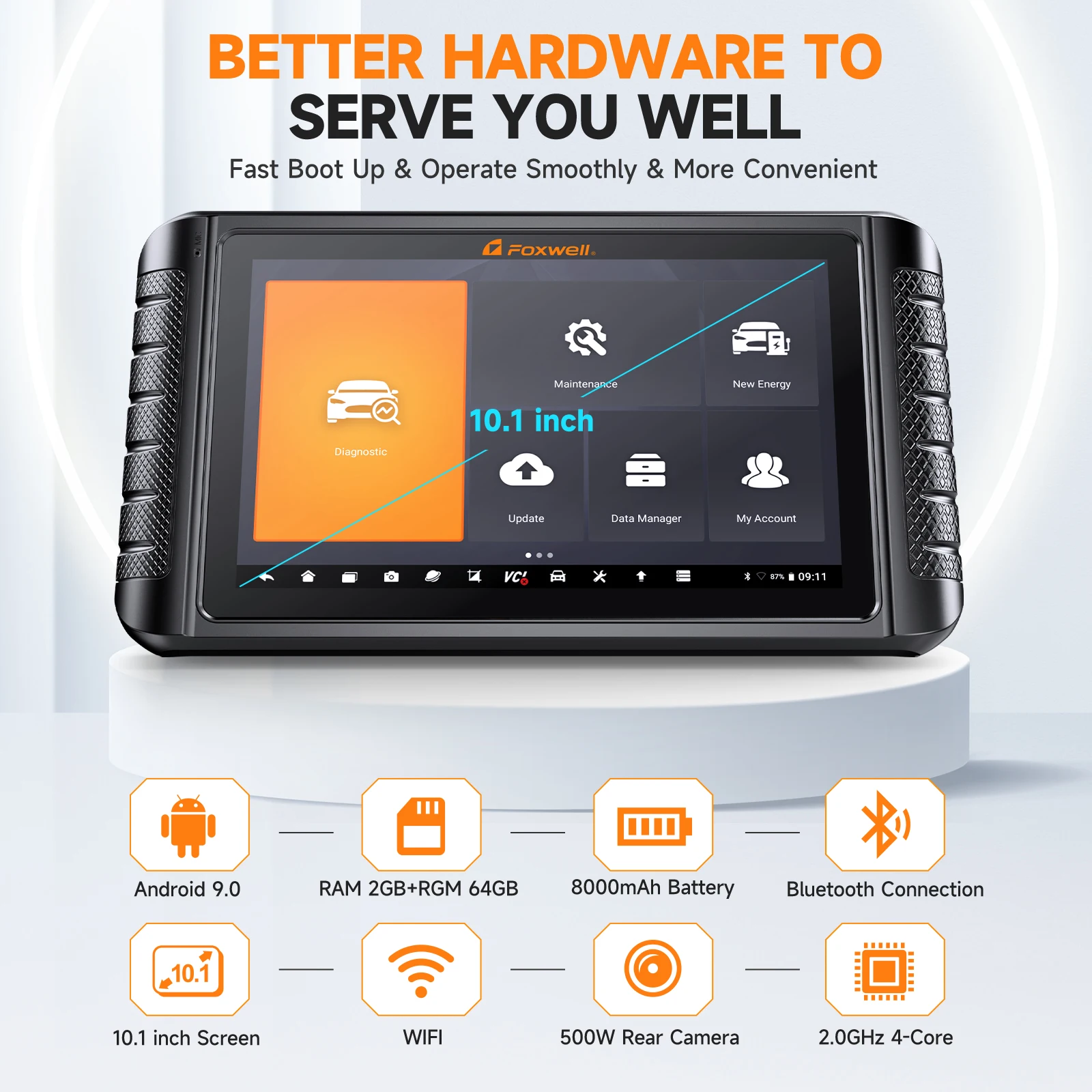 FOXWELL NT1009 CAN FD DOIP 10.1 بوصة Obd2 أداة مسح ثنائية الاتجاه بلوتوث مع خريطة الطوبولوجيا جميع الماسح الضوئي للنظام TPMS ECU الترميز