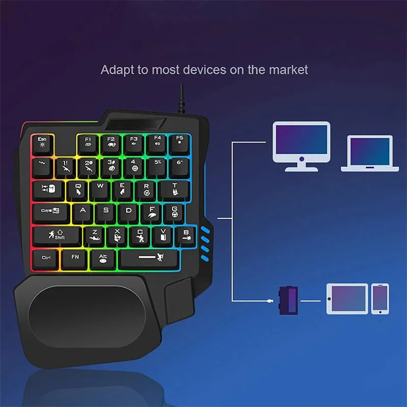 Ergonomische Einhand-Gaming-Tastatur mit 35 Tasten, USB-Kabel, RGB-Hintergrundbeleuchtung, Mini-Tastatur für Laptop, Desktop, PC, Einhand-Einsatz-Tastatur
