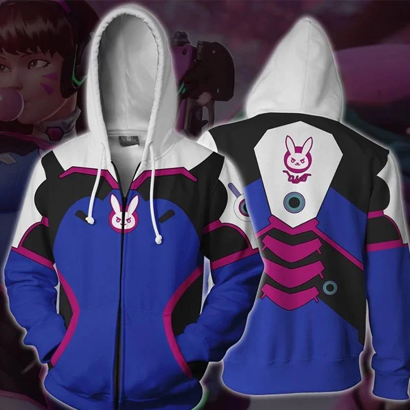 Sweat à capuche Anime Game pour hommes et femmes, sweat-shirt, impression 3D, Overwatches, DVA, DJ, costume de cosplay, veste à capuche pour couple, haut, vêtements, BS8547