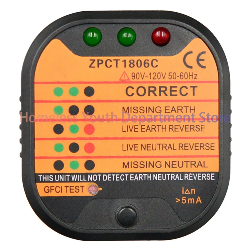 Breaker Ground Tester Portable Safety Instrument Inspections LED Light Indication Trip Current Electtrical Tools Outlet Socket