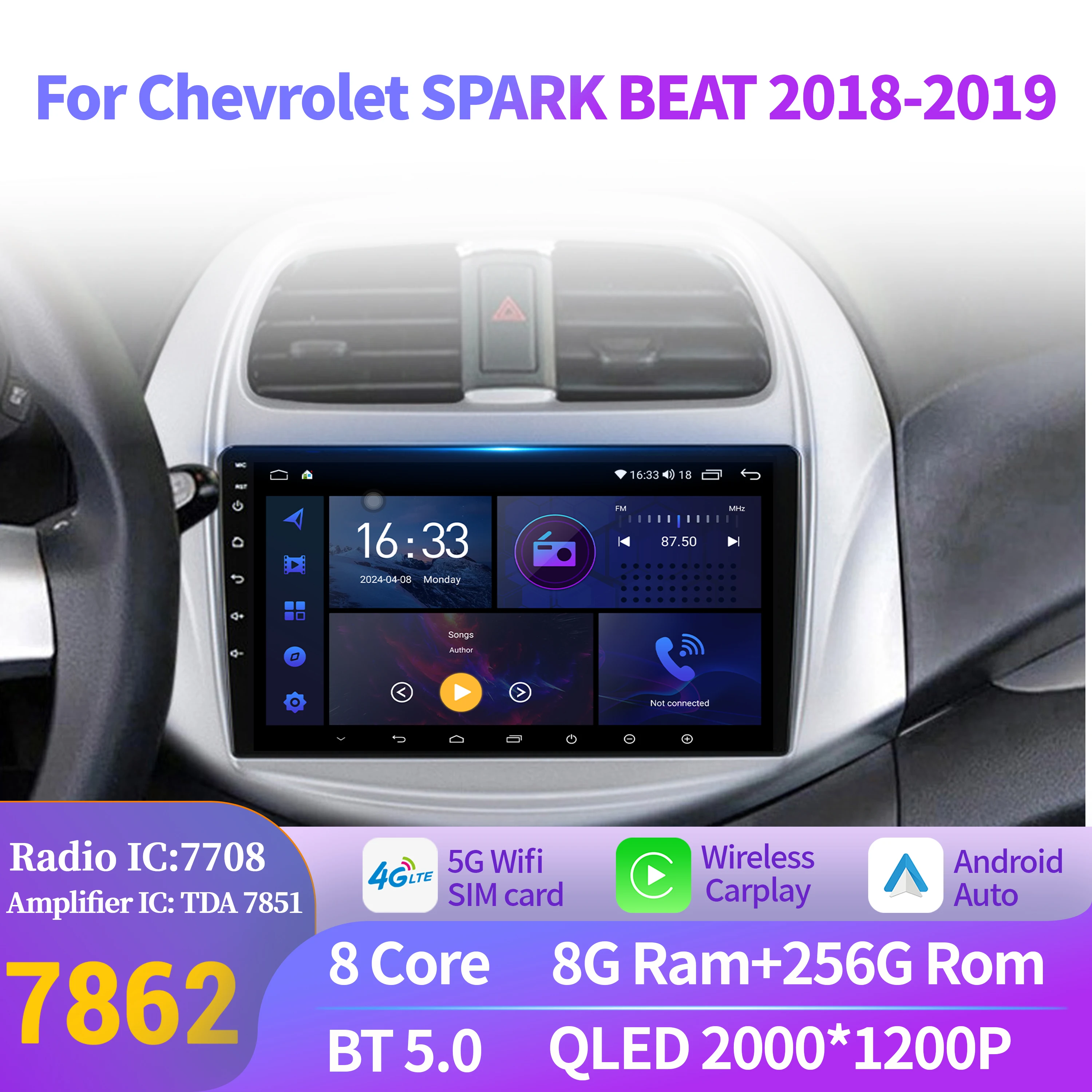 

Android 14 For Chevrolet SPARK BEAT 2018-2019 Radio Stereo Multimedia GPS Navigation Multimedia Car Carplay 2K QLED Screen