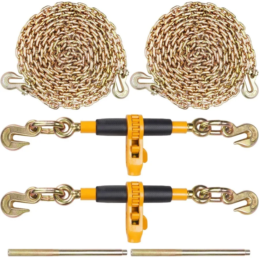 

Цепные стяжки-фиксаторы с храповым механизмом, 2 шт., 3/8-1/2 дюйма, для тяжелых нагрузок, с цепями G80, предел нагрузки 12000 фунтов, для надежной фиксации груза, экономия усилий, противоскользящие, с защитой от перегрузок