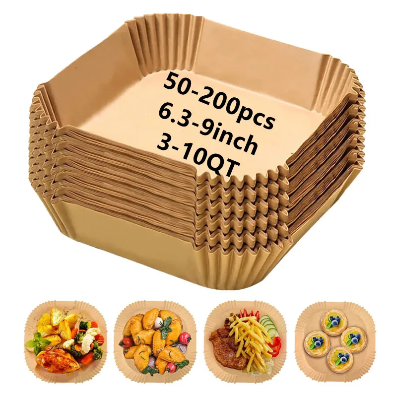 

50-200Pcs 16/20/23CM Air fryer Baking Paper for Barbecue Plate Square Oven Pan Pad AirFryer Oil-Proof Disposable Paper Liner