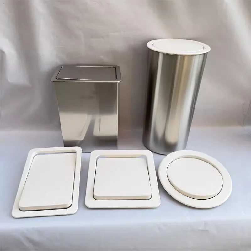 1Piece White Lacquer Stainless Steel Flip Swing Trash Lid Rectangular Round Square