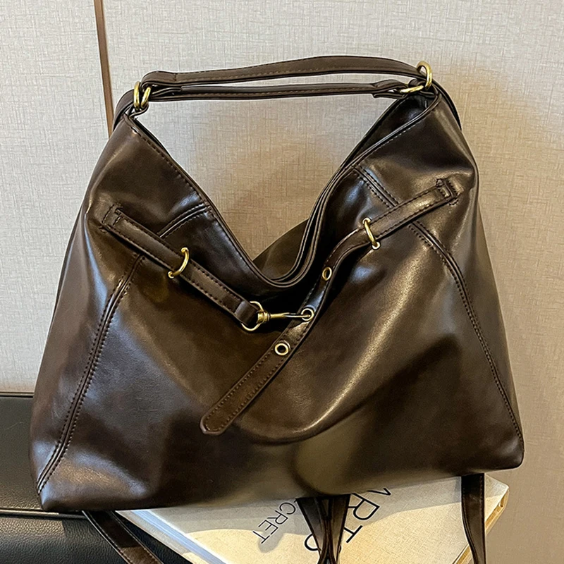 Simple Large Capacity Multi Back French Tote Bag for Women 2025 Autumn New Casual Versatile Commuting Solid Color Backpack