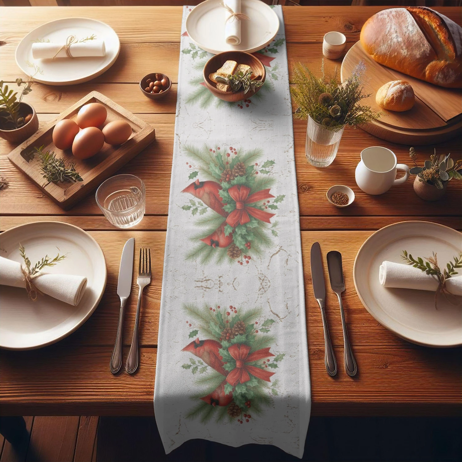 Rustic Christmas Cardinal Table Runner, Universal Table Runner for Restaurant, Home & Kitchen, Holiday Decor