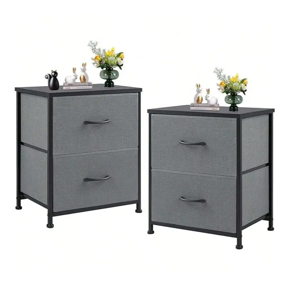 

Nightstand Set With 2 Fabric Drawers Wooden Top Bedside Tables For Bedroom Small Spaces Dorms. Dual Use As Small Dressers Night