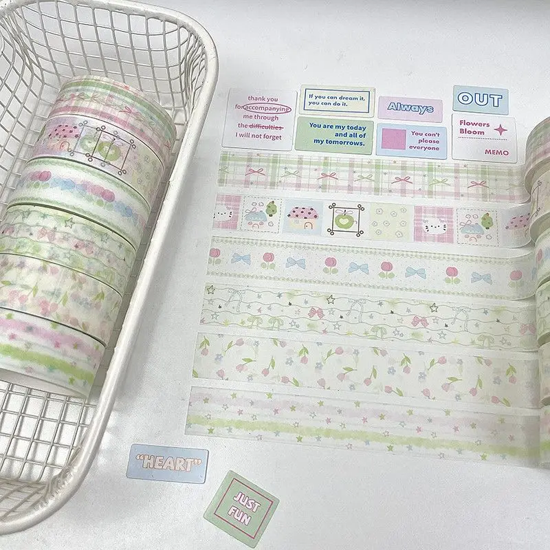 6pcs/Pack Green Flower Star Paper Washi Tape Set Journal Scrapbooking Decorative Sticker Tape Material