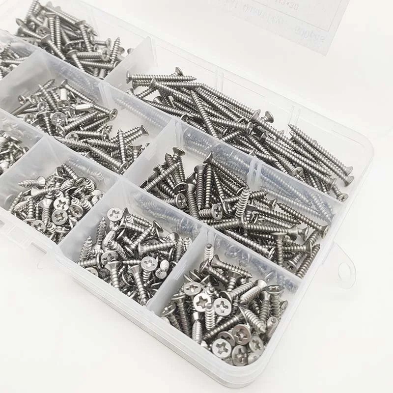 M3 Cross Flat Head Self Tapping Screw Assortment Kit Wood Thread Nail Screw Phillips Drive Countersunk Head 304 Stainless Steel