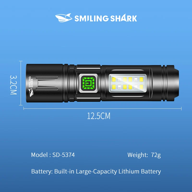 1PC SMILINGSHARK LED Zaklamp Super Heldere Zaklamp USB Oplaadbare Zoomable Flitslicht 7 Modi voor Outdoor Reizen SD5374