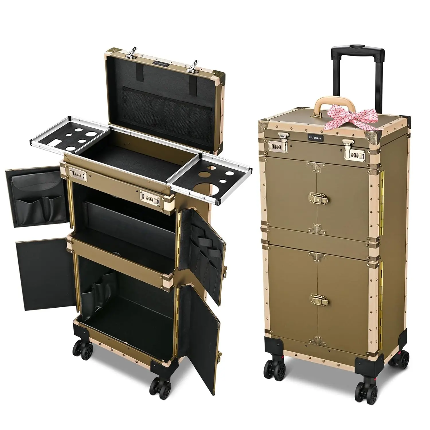 

Rolling Makeup Train Case 15" x 11" x 33" Travel Stylist Case Lockable Hairdressing Trolley for Hair Salon Clipper, Customized