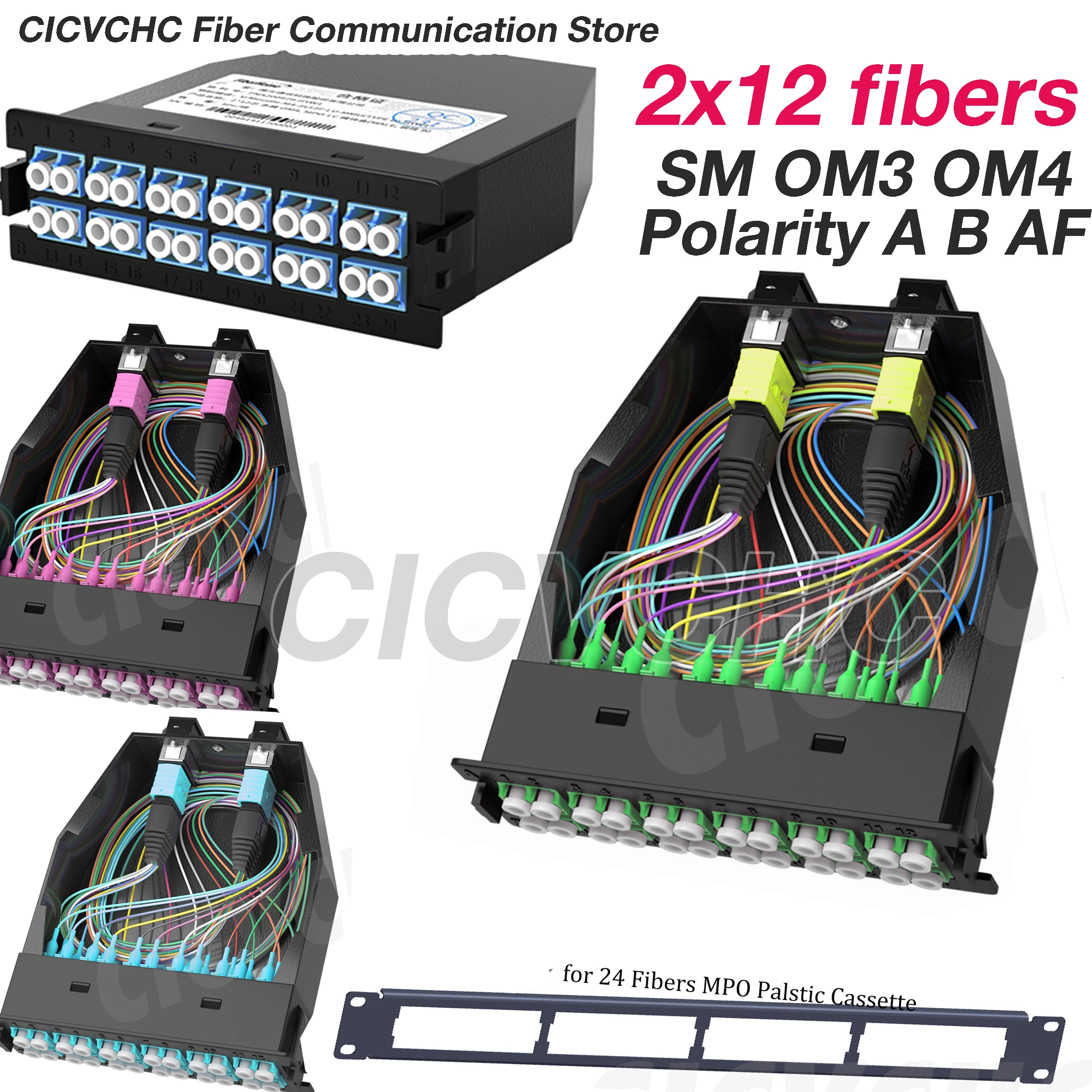 

2x12 Fibers High Density MPO to LC, SM OM3 OM4, Conversion Cassette Module, Polarity A, AF, B, LGX Box Low loss