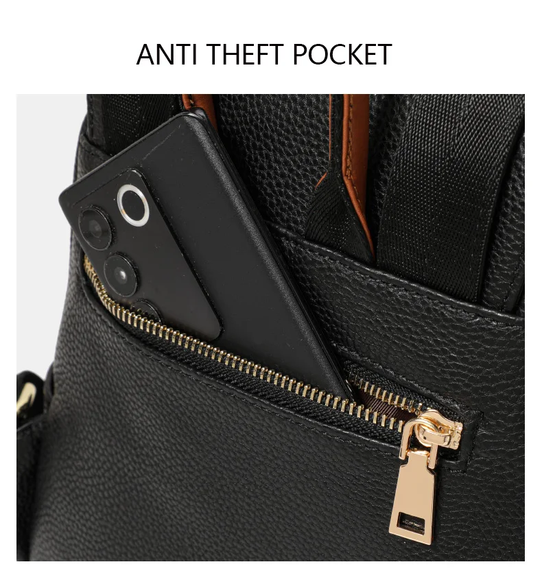 Aidanni Minimalistischer Stil Schwarzer Rucksack aus Vollnarbenleder für Damen, 2026 Neue Mode Lässige Reisetasche – Detail 5