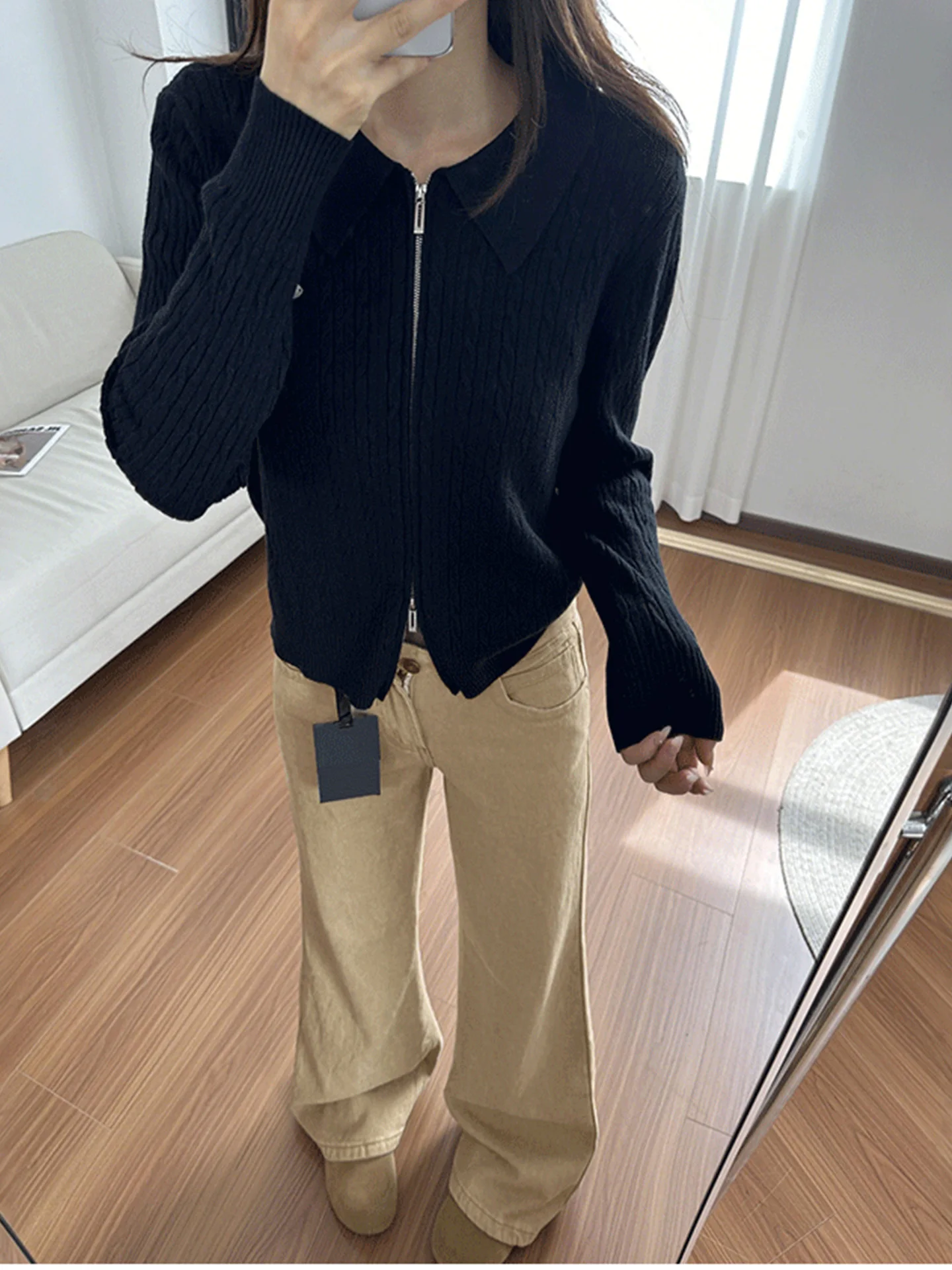 

Khaki Wide Leg Straight Cut Jeans Women's Pear Shape Retro Slimming Denim Pants Summer 2026 New Arrival Casual High Waist