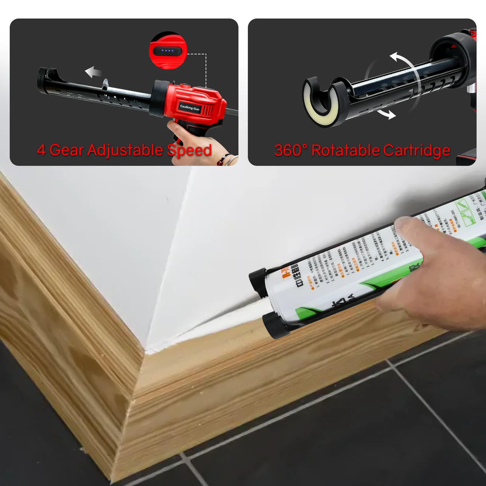 مسدس السد اللاسلكي 10 أونصة/300 مل مسدس سيليكون كهربائي 4 سرعات قابلة للتعديل مع ضوء LED لبطارية ميلووكي 18 فولت (بدون بطارية)