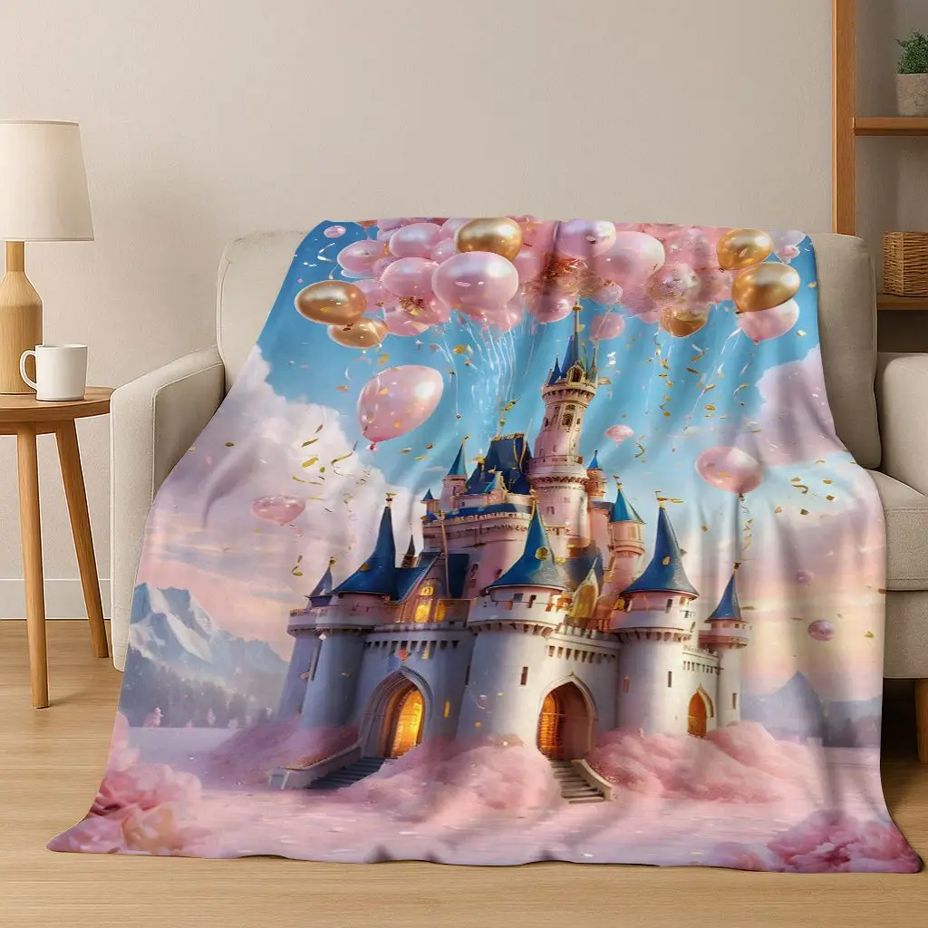 

Enchanted Fairytale Princess Castle Gothic Castle Cartoon Flannel Blanket,Cozy Soft Throw Blanket for Home Bedroom Bed Sofa Kids