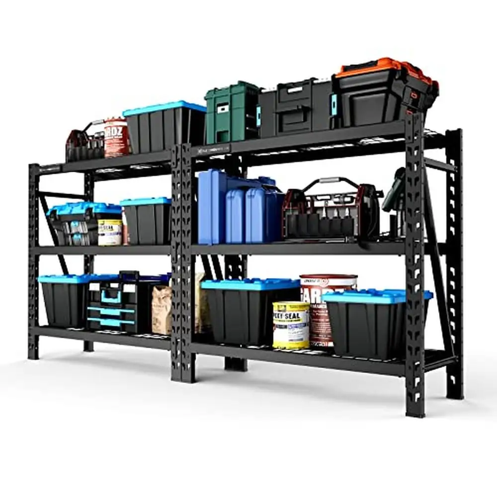 Adjustable Heavy Duty Metal Garage Storage Rack 2-Pack 6-Tier Industrial Shelf 4650 lbs Capacity Black 4ft Tall