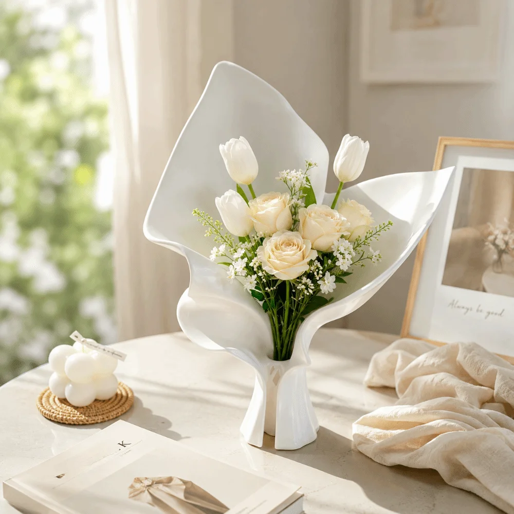 Nordic Style Flower Bouquet Vase Creative 3D Printing Desktop Ornament Modern Art Irregular Flower Display Container Home
