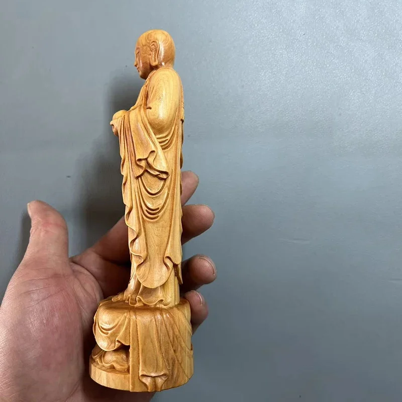 Cypress Wood Ksitigarbha Bodhisattva Statue Standing Jizo Lotus Base Feng Shui Ornament Protection Safety Home Altar Decor view 6