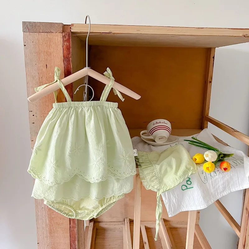 

3PCS Set Cute Newborn Baby Girl Summer Clothes Sleeveless Strap Tank Tops+Skirted Bloomers Shorts Headband Outfits Princess Suit