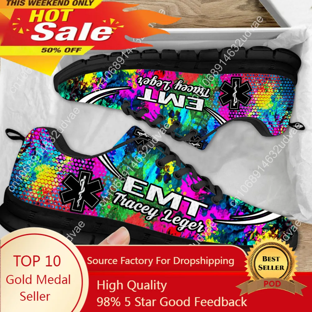 

Paramedic EMT EMS Tie Dye Pattern Casual Snekaers For Women Wear-Resistant Flat Shoes Ladies Non-Slip Sport Zapatos