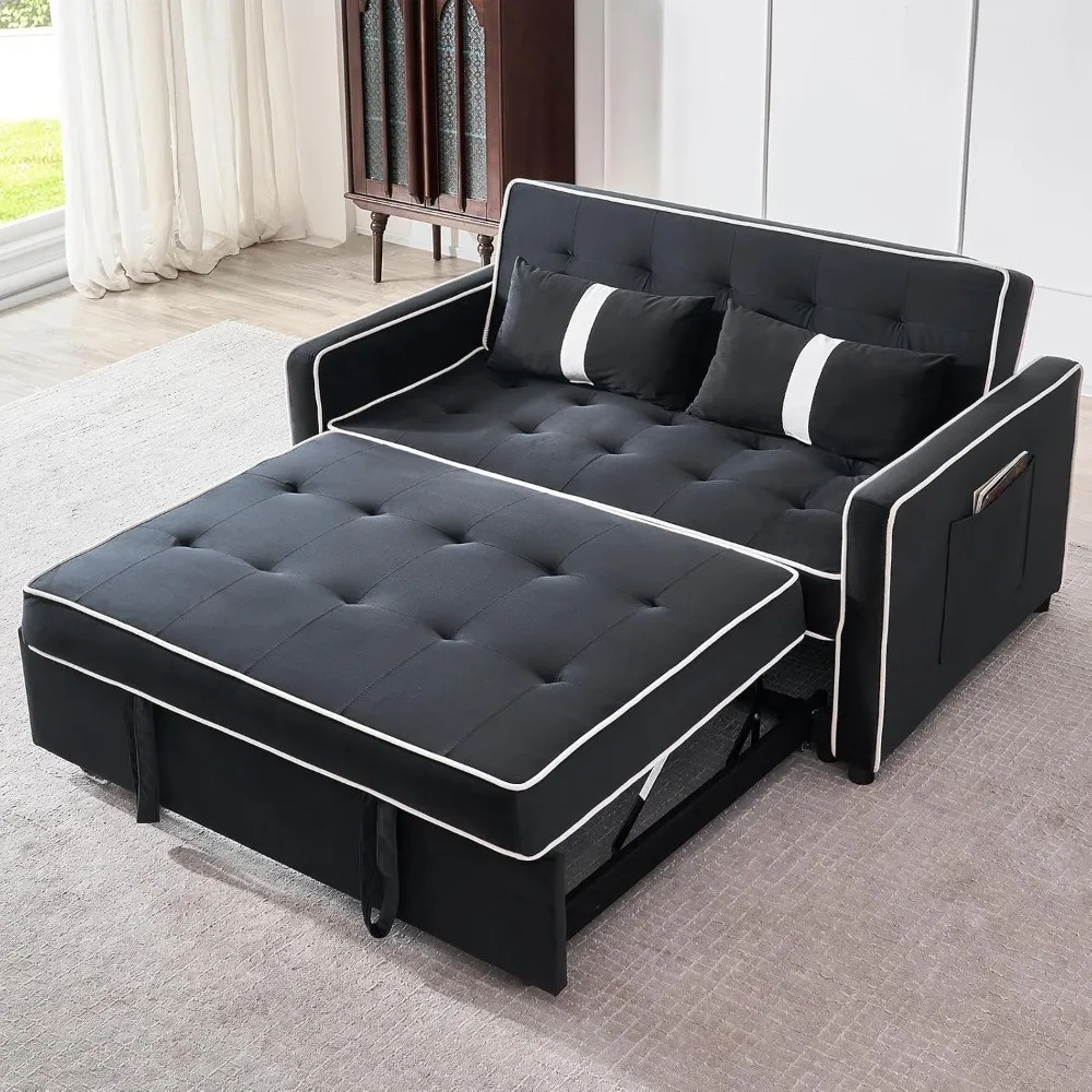 3 in 1 Sofa Bed Couch, with Adjustable Backrest, Sleeper Sofa - Includes 2 Pockets and 2 Pillows,54.5