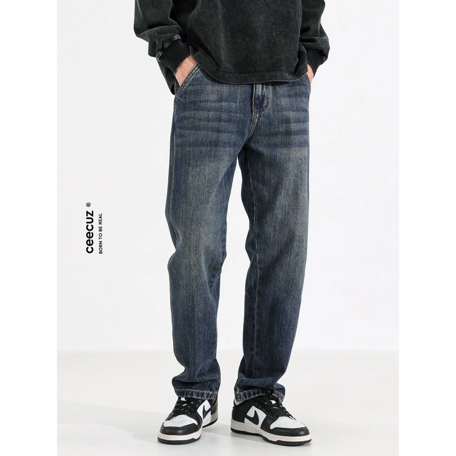 Plus Größe 42 40, Herren-Jeans, Frühling und Herbst, gerade, gerade, lässige Herrenhose, lockere Passform, trendige, gewaschene, einfarbige Baumwolljeans