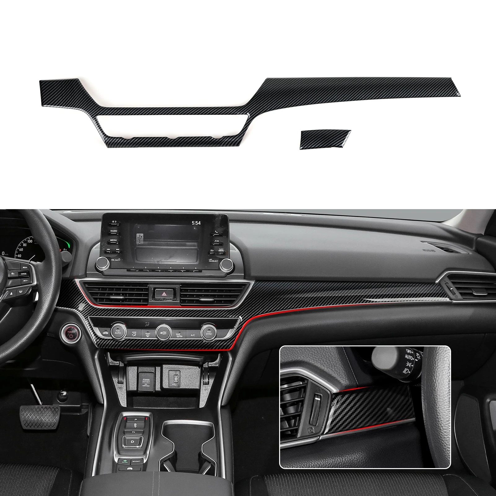 Auto-Mittelkonsole, Schalthebel, Lenkradverkleidung für Honda Accord 10. Generation 2018-2022 Zubehör. ABS-Kohlefaser-Innenausstattung. – Detail 8