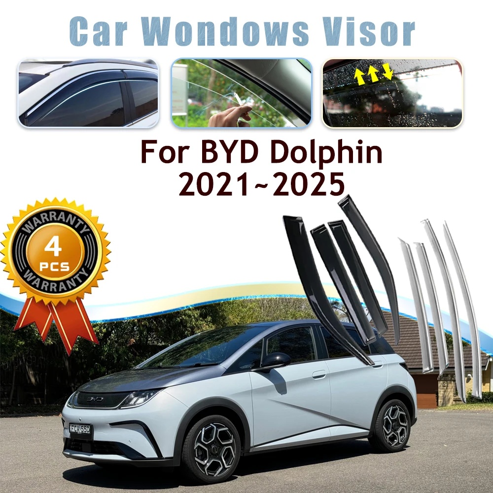 4PCS Car Window Visors For BYD Dolphin 2021 2022 2023 2024 2025 Waterproof Rain Guard Deflector Windshield Trim Auto Accessories