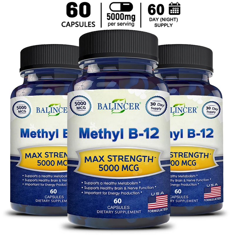 Vitamina B12 Suplemento Energético, 5000 MCG, Cognição, Suporte do Sistema Principal, Não-OGM