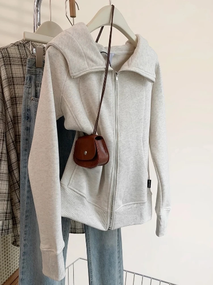 

Короткие толстовки на молнии, осень 2024, новый дизайн, нишевый кардиган, женские повседневные свободные топы с длинными рукавами, толстовки