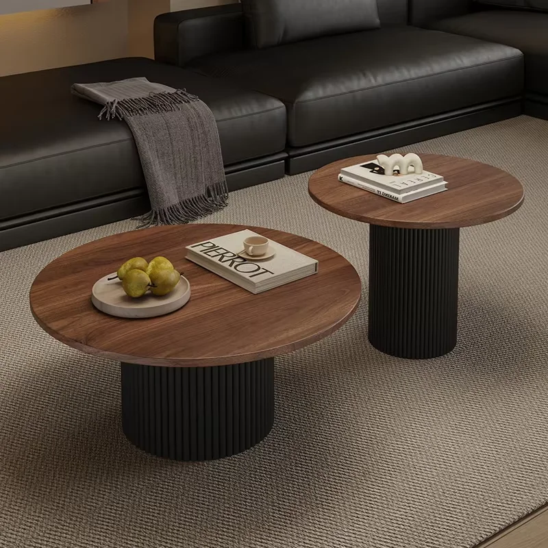 High-End Retro Walnut-Colored Solid Wood Round Coffee Tea Table Set Vintage Modern Restaurant Furniture Living Room School Hotel