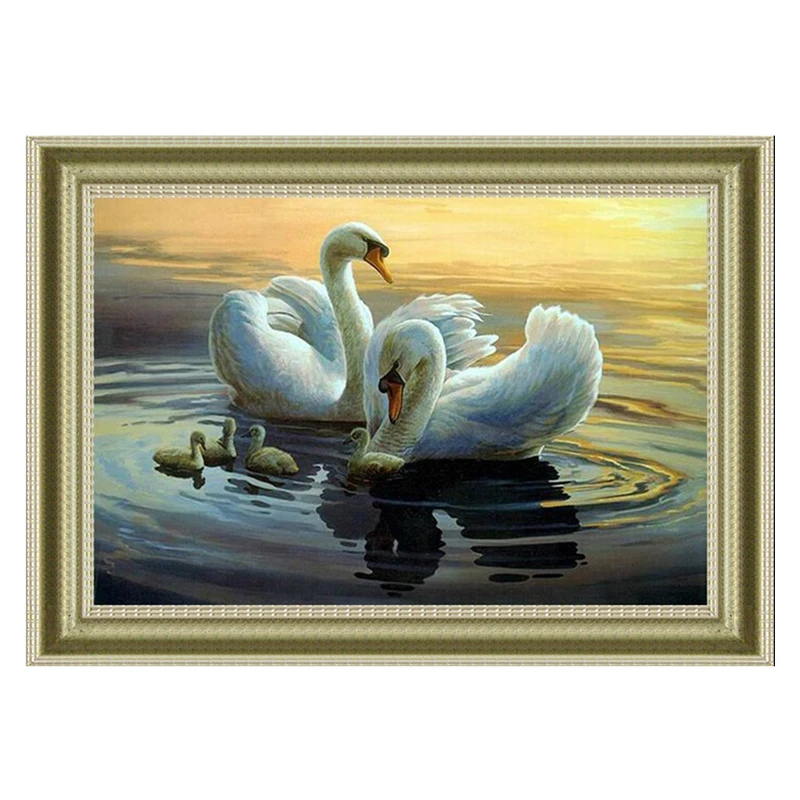 Amishop Counted Cross Stitch Kit, Swan Family, Swans Love, Lovely, Classical, Top Quality, 14CT, 11CT, 18CT, 16CT