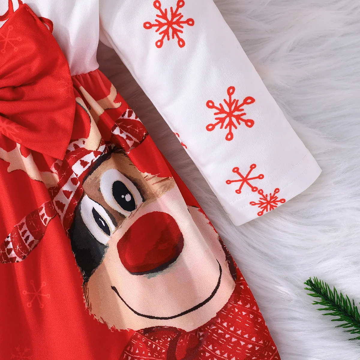 ملابس رخيصة فساتين عيد الميلاد للأطفال للفتيات فستان غزال منقوش بفيونكة كبيرة زي السنة الجديدة ملابس أطفال عيد الميلاد الأولى