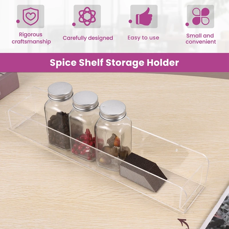 ●Wall Mounted Spice Rack Organizer,Clear Acrylic Spice Shelf Storage Holder for Wall Kitchen Pantry Cabinet Door 4 Pack
