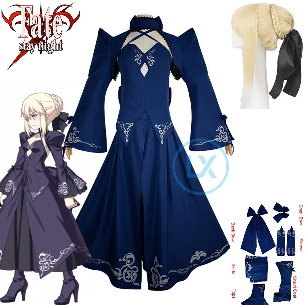 Fate/Stay Night Altria Pendragon Cosplay Costume BlackSaber Formal Dress Saber Alter Wig Headgear Halloween FGO Costume Cos