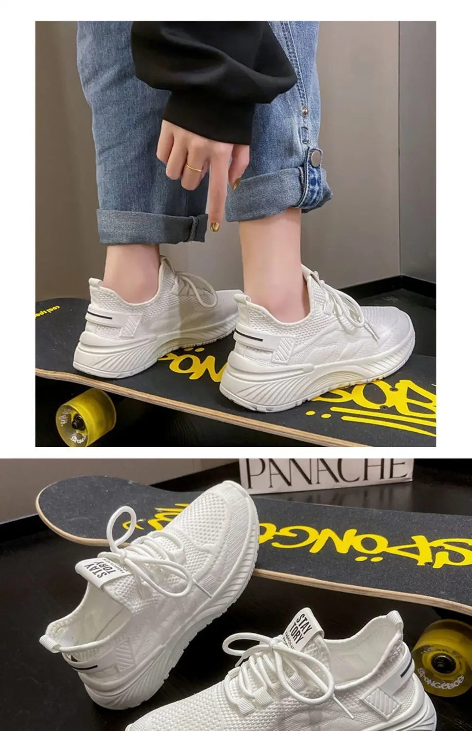 Atmungsaktive Damen-Mesh-Sneaker mit Wellensohle, dicker Plateau-Sohle, höhenverstellbar, leicht, zum Schnüren, für den Alltag, zum Gehen, Sport, Freizeit. – Detail 25
